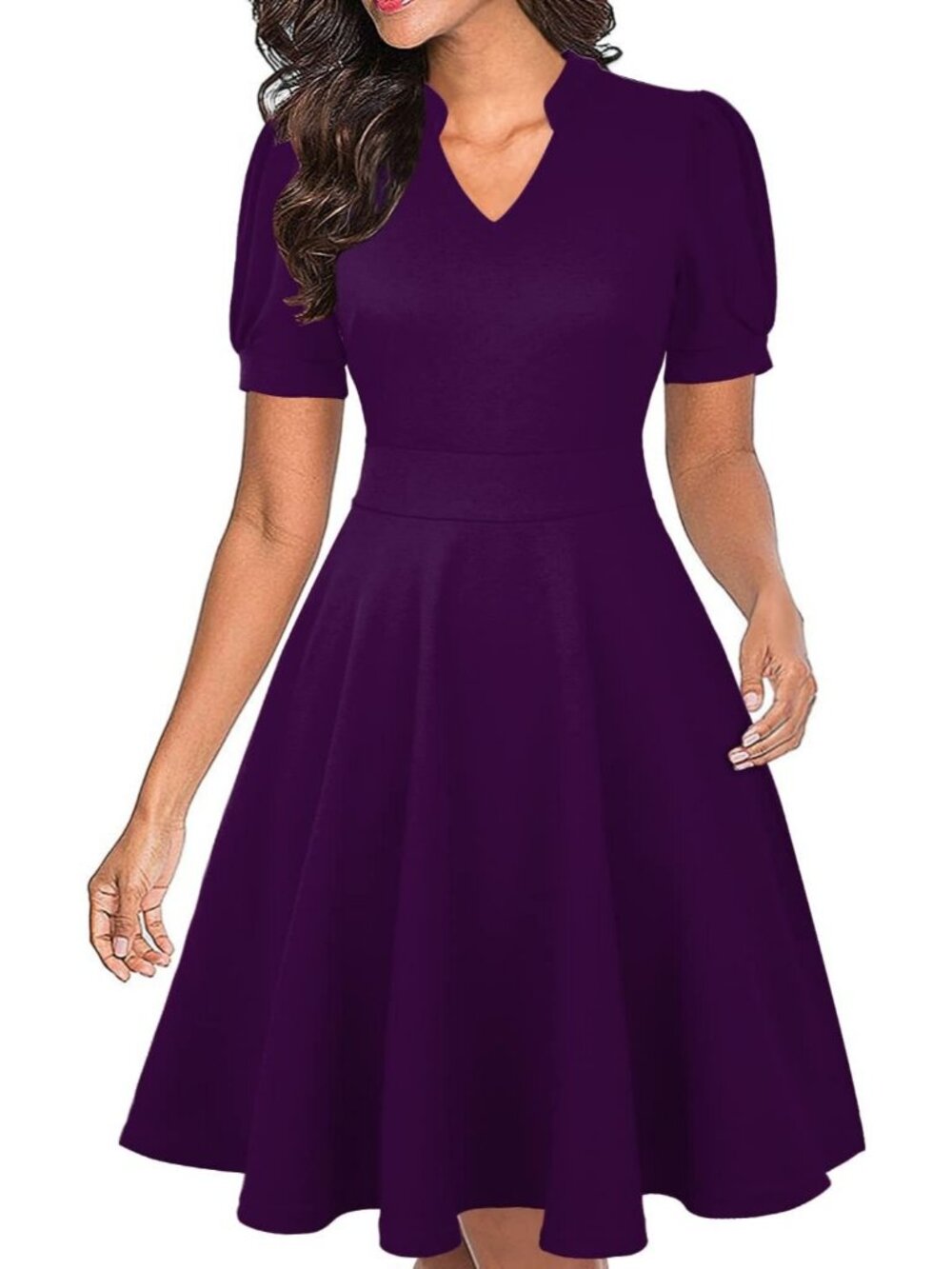 Men's Dark Purple V Neck Summer Short Sleeve Semi Formal Fit Zipper Dress